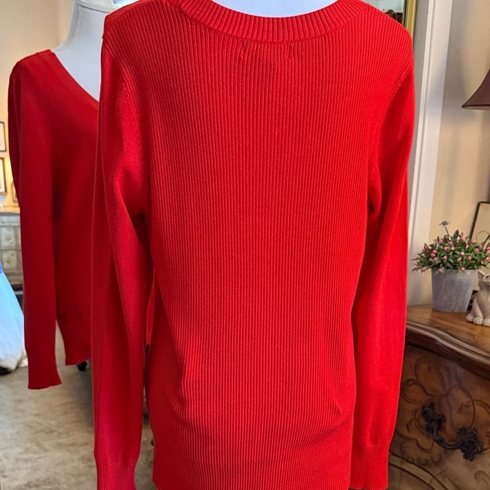 Attention Vibrant Red/Orange Scoop Neck Sweater - Picture 6 of 12